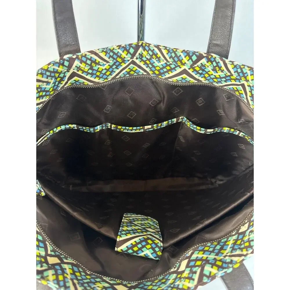 Vera Bradley Messenger Bag Quilted Geometric Blue Green Brown Mosaic‎ Pattern